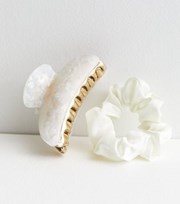 New Look 2 Pack Cream Resin Bulldog Claw Clip and Scrunchie